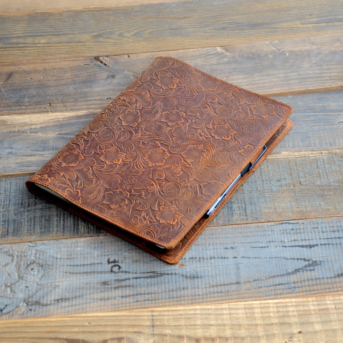 JJNUSA Leather Cover Compatible With Moleskine Classic XL 7.5" x 9.75" Hard Cover, Notebook Travel Journal Cover Distressed Cahier Refillable Writing Diary Flower Brown