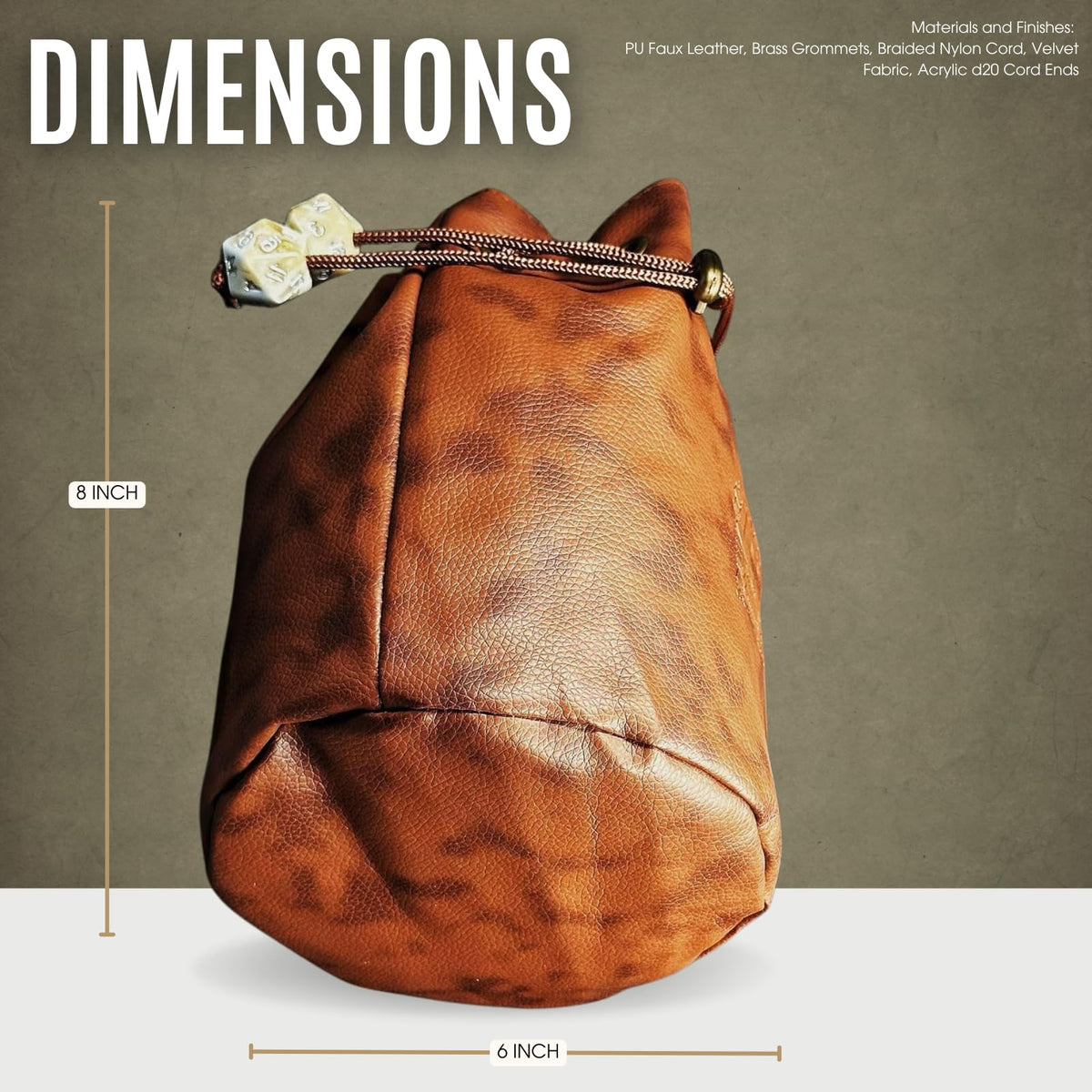 Sage's Portal Large DND Dice Bag, Holds 200+ Dice, Velvet-Lined PU Leather Drawstring Pouch with 4 Pockets for Dungeons and Dragons RPG MTG, D&D Gift for Dungeon Masters and Players