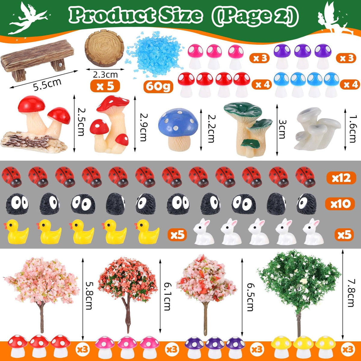 HIYZI 100 Pcs Fairy Garden Accessories Miniatures Figures Kit Micro Landscape Terrarium Ornaments Resin Mushroom Animal Fake Pond Lawn Bridge Garden Dollhouse Decoration