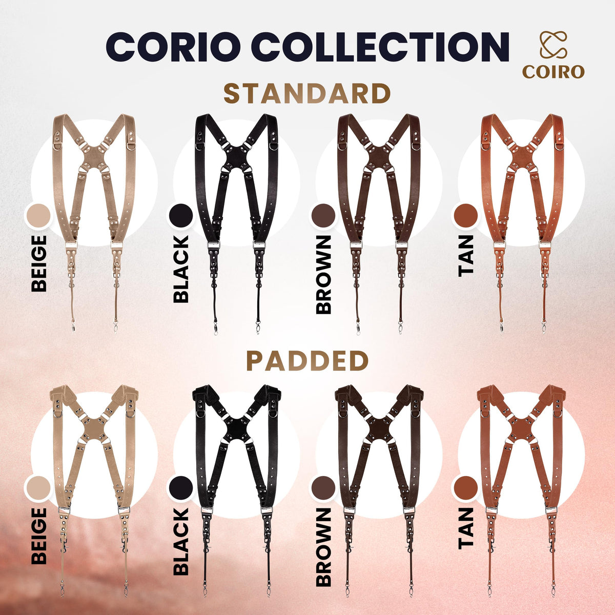 C Coiro Camera Harness for 2 Cameras – Dual Shoulder Leather Camera Strap – Double Camera Harness for DSLR/SLR, Camera Straps for Photographers of All Levels, Padded Straps/Color Tan