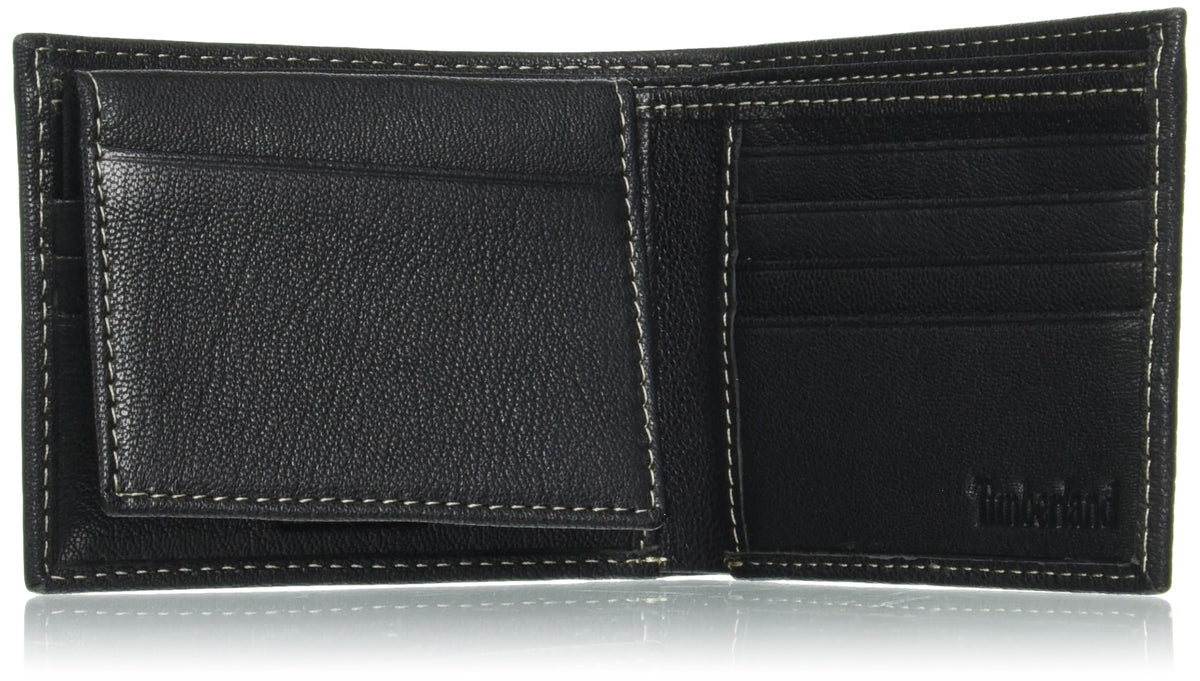Timberland Men's RFID Blocking Wallet – Genuine Leather Passcase with Removable ID Holder, 6 Card Slots, 2 Billfold Pockets, Slim Design, Black, One Size