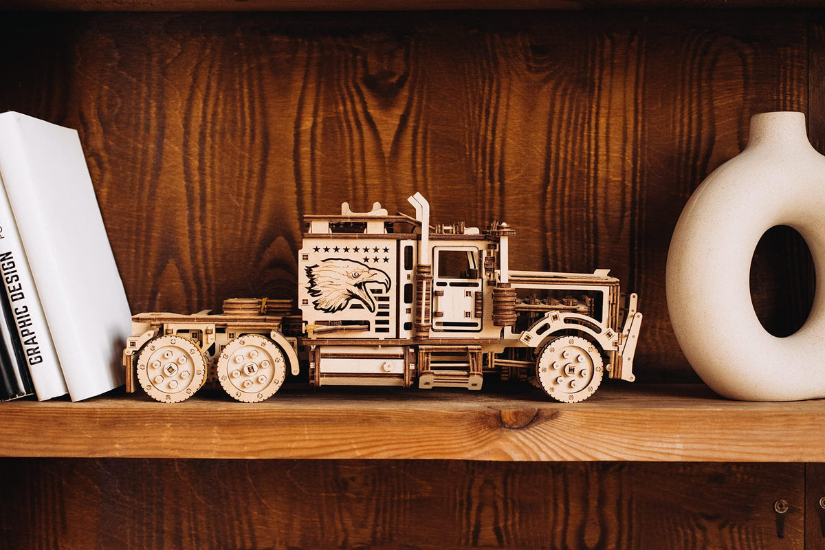 Wood Trick Big Rig Truck Car 3D Wooden Puzzles for Adults to Build - Rides up to 6ft - 14x6″ - Realistic Semi Truck - Wooden Models Engineering DIY Project Mechanical Wood 3D Puzzles Kits