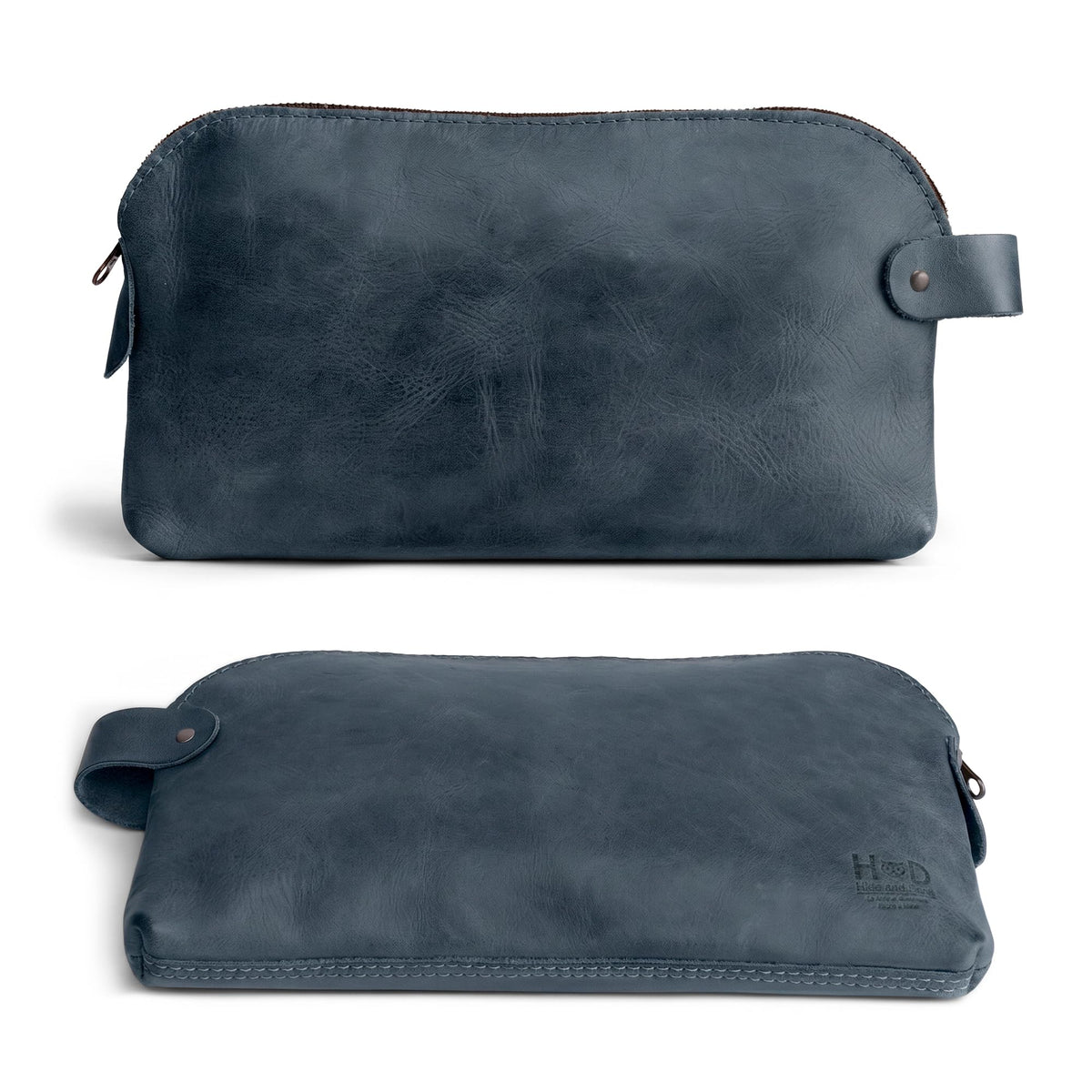 Hide & Drink, Large Rustic All Purpose Dopp Kit Utility Bag for Cords & Chargers, Travel Bag, Multi-Purpose Bag, Full Grain Leather, Handmade, Slate Blue