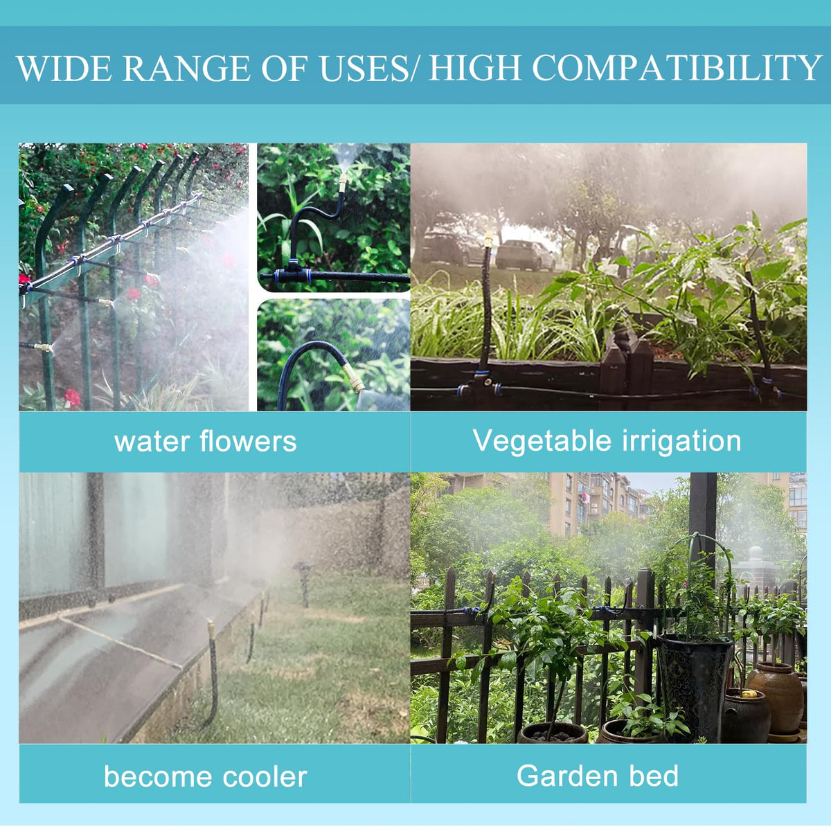 65Ft 12mm Greenhouse Drip Irrigation Kit Automatic Irrigation System 360° Adjustable 20 Brass Spray Nozzles Irrigation Tubing Hose Patio Misting Plant Watering with Blank Distribution Tubing Hose