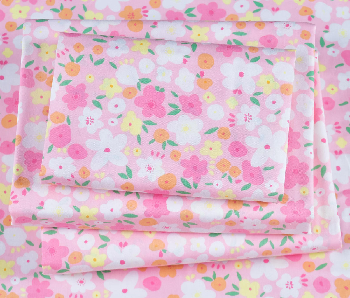 J-pinno Pink Floral Flower Cartoon 100% Cotton Twin 3 Pieces Sheet Set Decoration Kids Boys Girls Children Flat Sheet + Fitted Sheet + Pillowcase Bedding Set