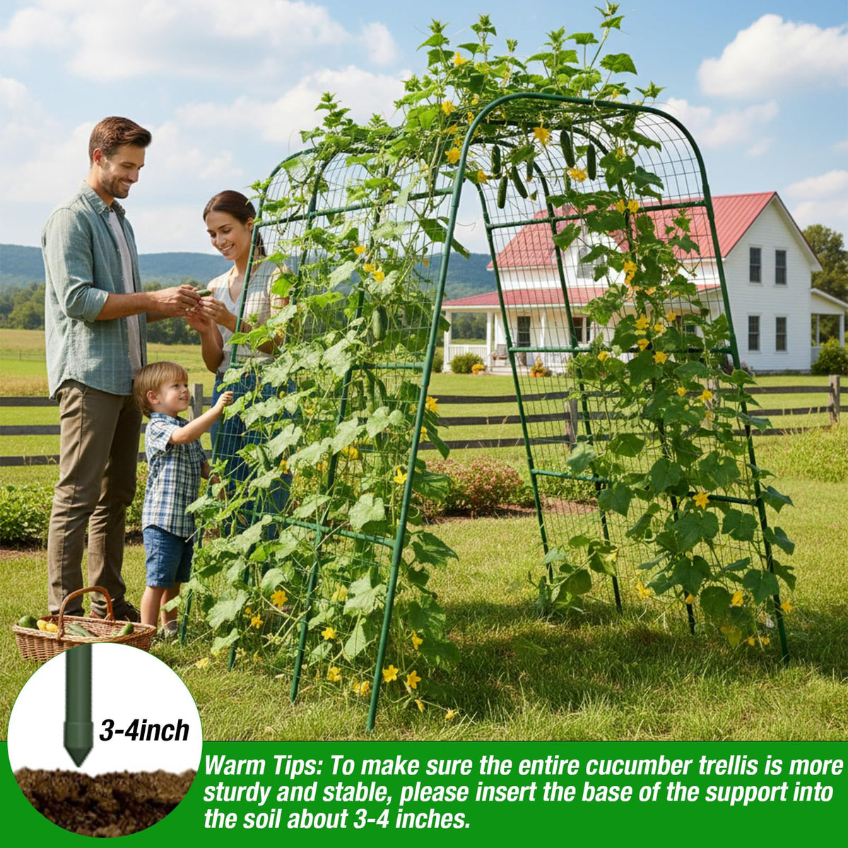 Cucumber Trellis 16mm for Raised Bed 48" L x 64" H, U-Shape Heavy-Duty Metal Garden Trellis for Climbing Plants Outdoor, Vegetable Arch Support Frame for Tomato Pea Zucchini Grape Flowers Vines