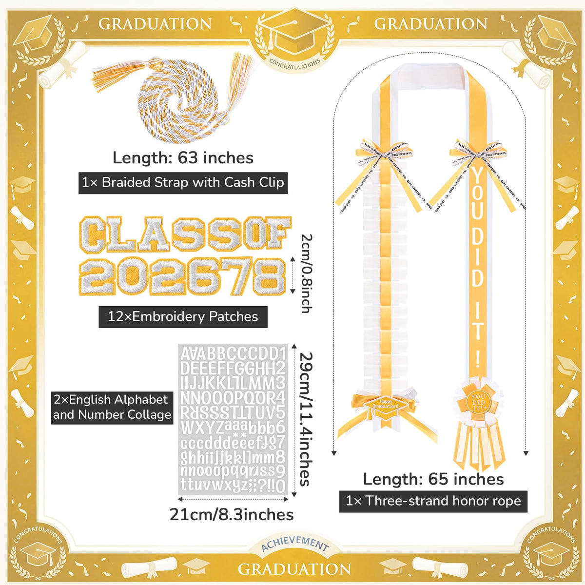 Spakon Graduation Money Lei with Cash Holder, 48 Inch 2026 Graduation Ribbon Lei with Honor Cord 2026 Grad Braided Necklace for DIY Women Men College Party Decor Supplies Grad Cash Gift(White, Gold)