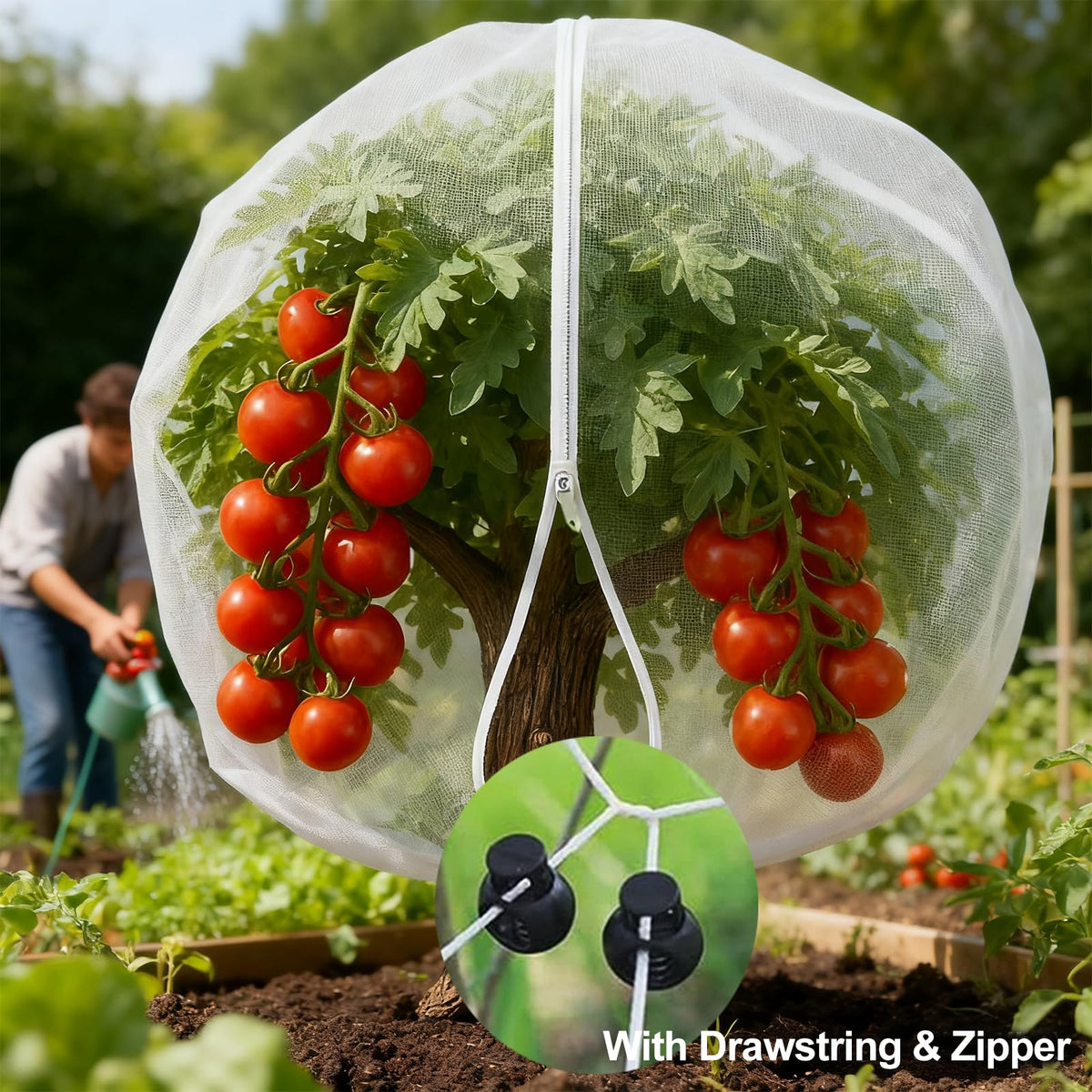 Garden Mesh Netting with Drawstring & Zipper,4PACK Mesh Netting Pest Barrier Protection Bird Mosquito Net Plants Cover for Patio Vegetable Plants Fruit Tree (4FTx5.9FT+2.3FTx3.3FT)