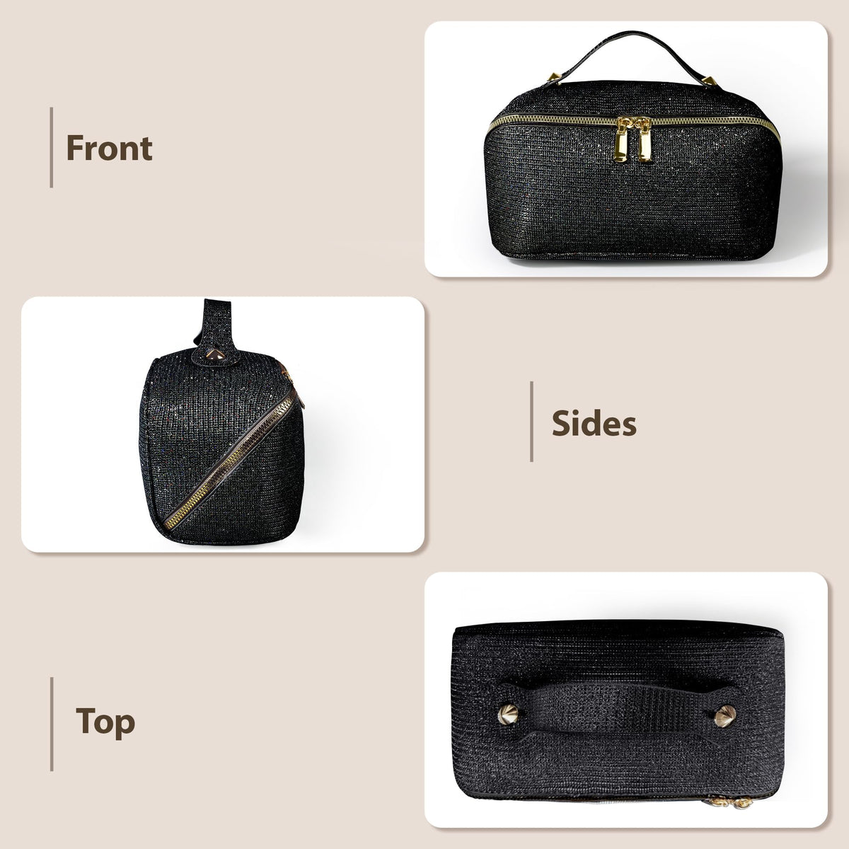 JeeVoya Makeup Bag for Women Large Capacity, Waterproof Travel Cosmetic Bag PU Leather Makeup Organizer with Dividers, Portable Toiletry Bag with Handle (Black)