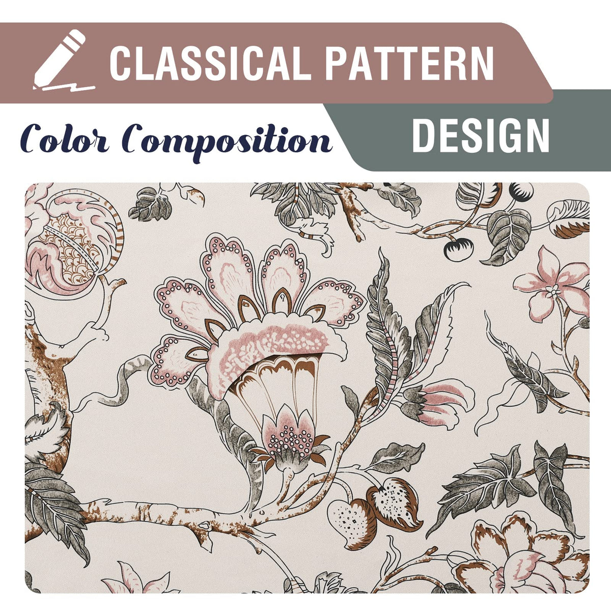 H.VERSAILTEX Blackout Curtains 84 Inch Length 2 Panels Set Floral Print Curtain Drapes for Living Room Thermal Insulated Grommet Window Curtains for Bedroom - Traditional Floral in Sage and Brown