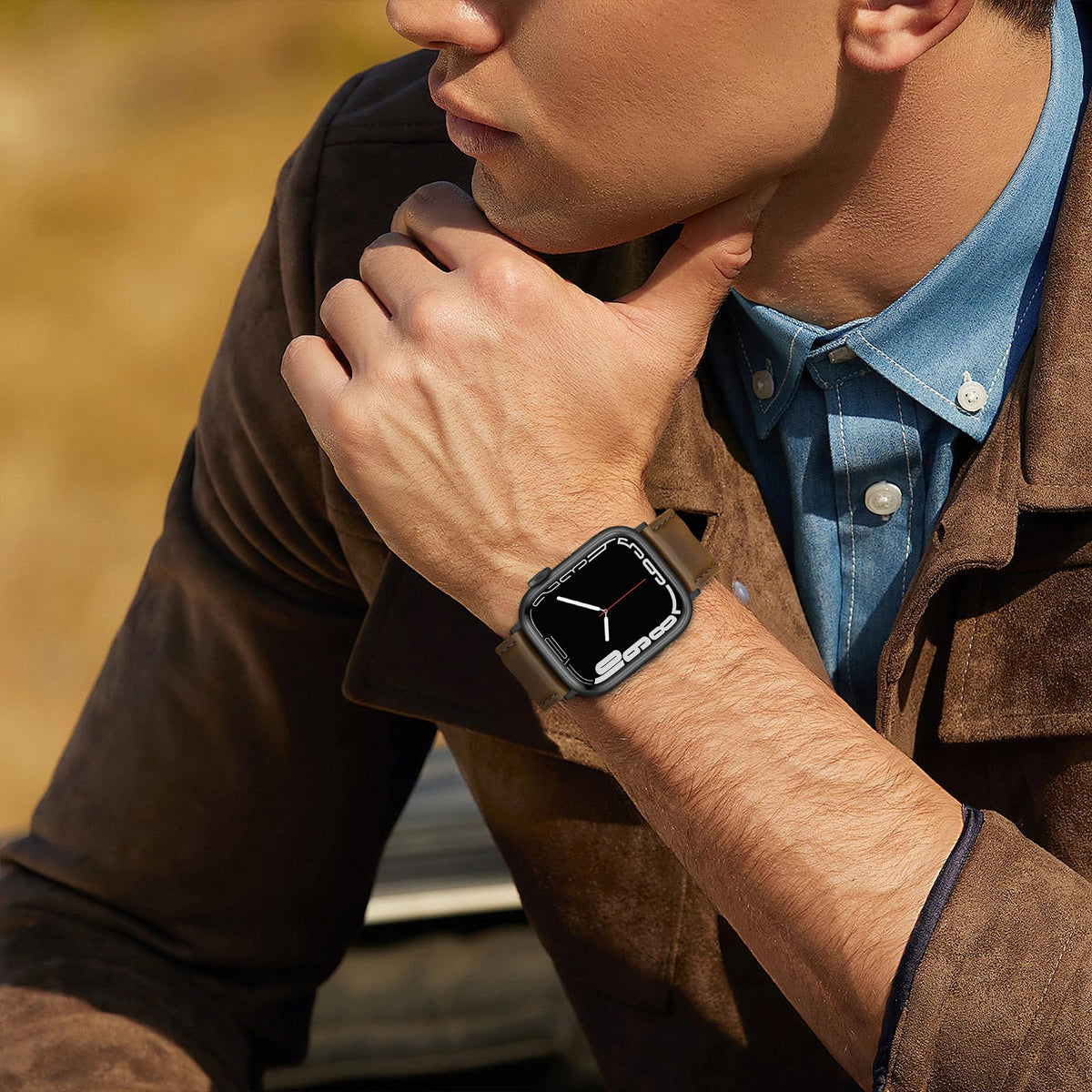 EDIMENS Leather Bands Compatible with Apple Watch 46mm 45mm 44mm 42mm(Series 1 2 3) Band Men Women, Vintage Genuine Leather Wristband Replacement Band Compatible for Apple Watch iwatch Series 10 9 8 7 6 5 4 SE