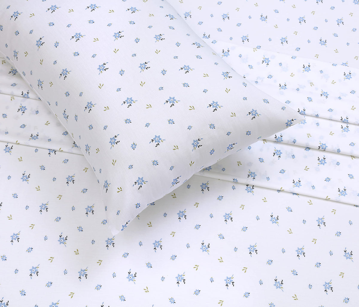 RUVANTI 100% Cotton Percale Sheets Queen Size – Crisp Cooling Bed Sheets for Hot Sleepers, Deep Pocket 16”, Soft Breathable & Durable Hotel-Style 4 Piece Set, Phulkari