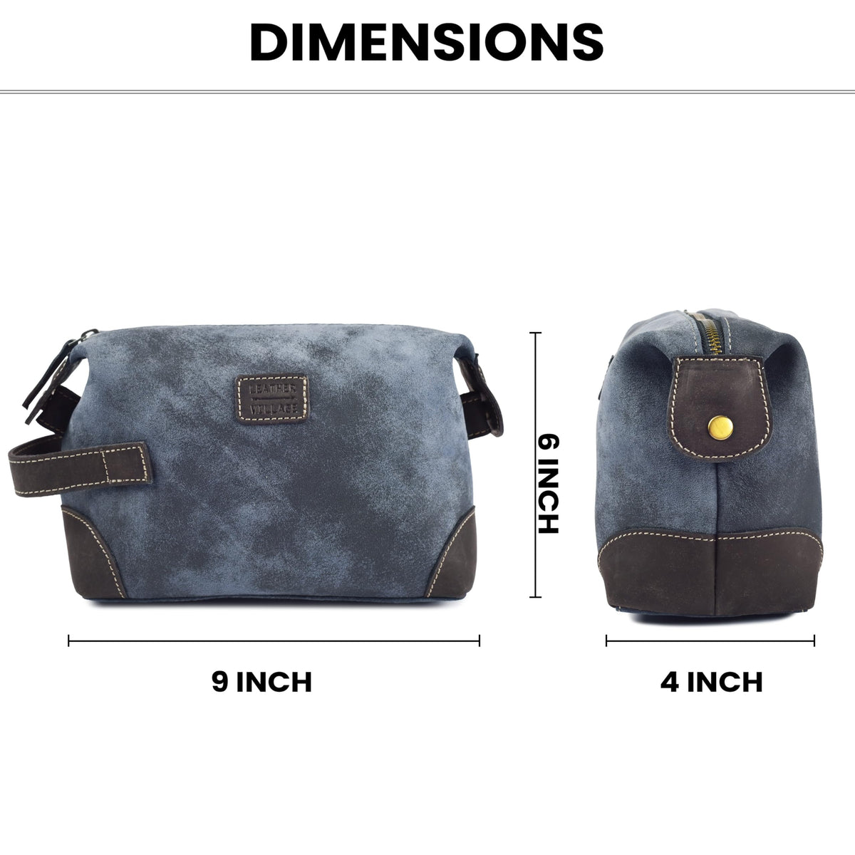 LEATHER VILLAGE Genuine Leather Dopp Kit for Men & Women with Waterproof Lining – Distressed Travel Toiletry Bag, Shaving & Bathroom Essentials Organizer - Distressed Blue