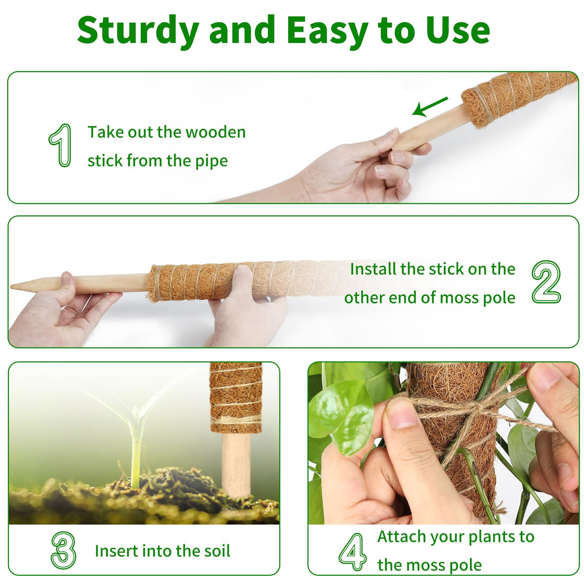 ALENEY Moss Pole, 6 Pack 17inch Monstera Plant Support Stackable Moss Poles for Plants, Coir Totem Pole Tall Moss Pole for Climbing Plants, Sphagnum, Indoor Potted Plants