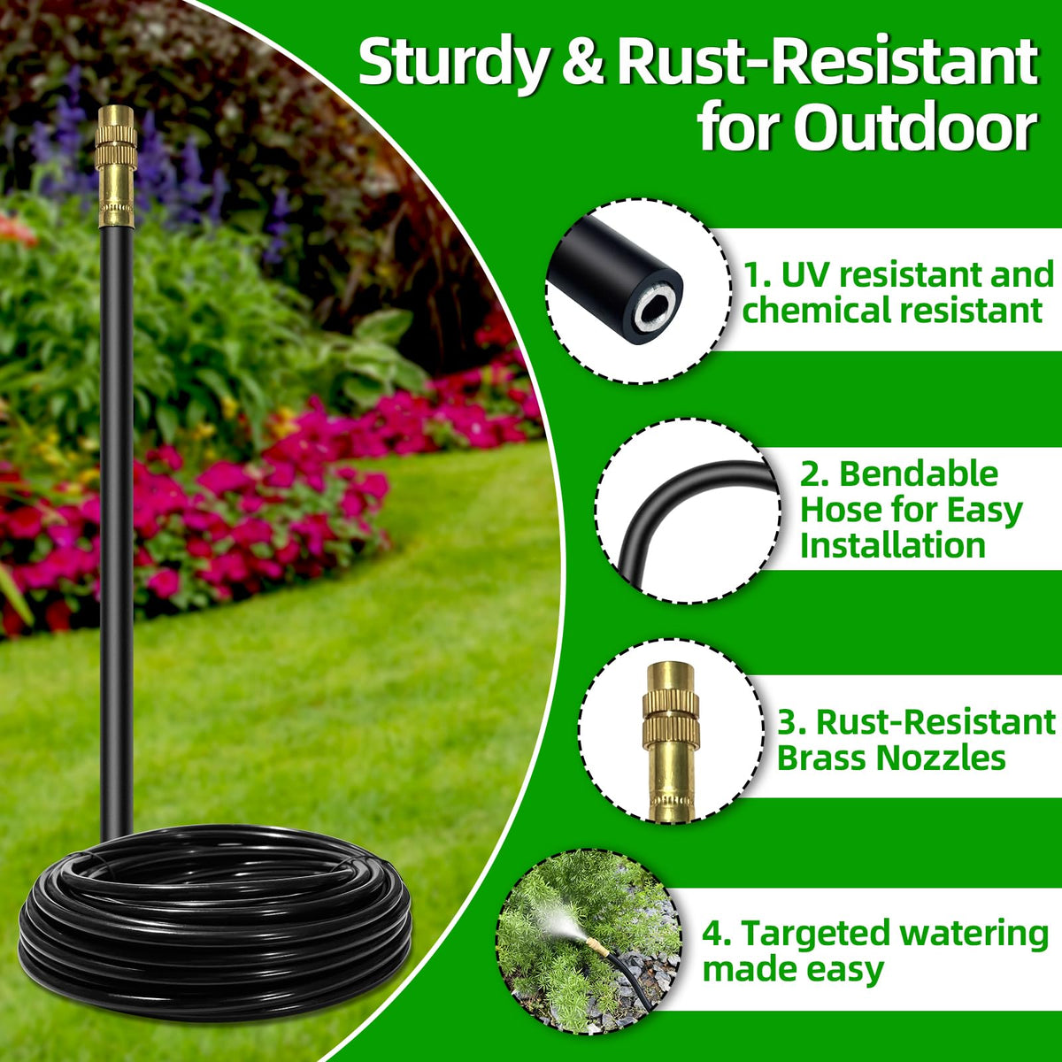 100 Ft Drip Irrigation System for Garden - Drip Irrigation Kit with 32 360°Adjustable Copper Nozzles Hose, Automatic Atomizing Plant Watering Sprinkler System for Yard, Lawn, Greenhouse, Potted