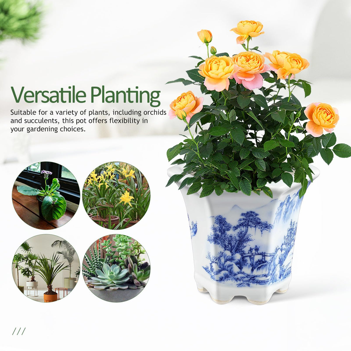 VOSAREA 3.54In Blue and White Planter Pot, Chinoiserie Ceramic Blue and White Pot for Indoor Plants, Succulent Ceramic Planter Desk Home Decor