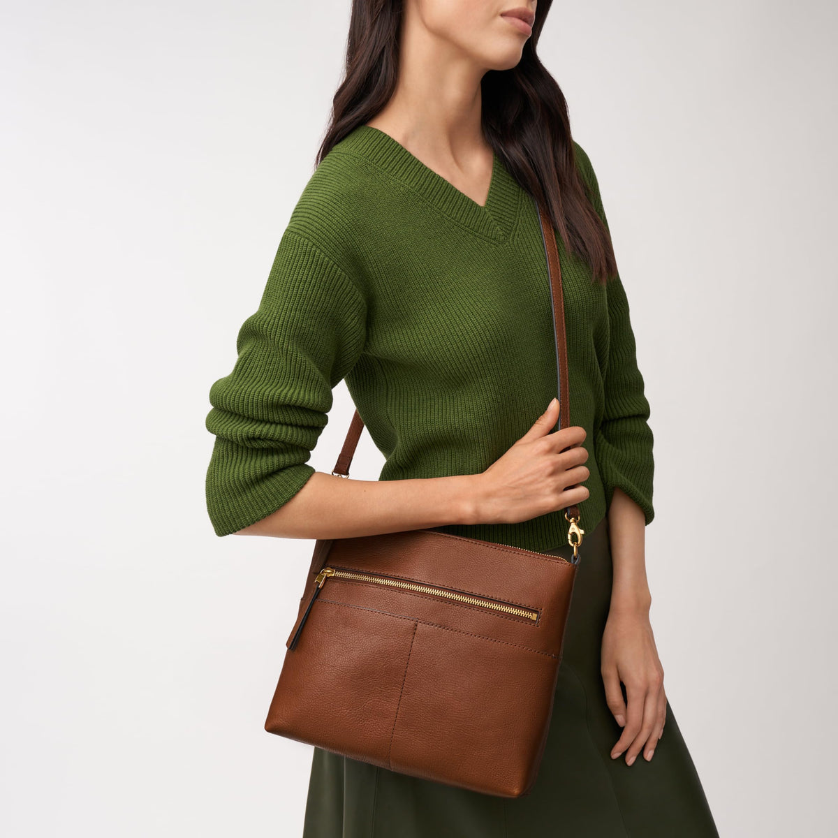 Fossil Women's Fiona Leather Small Crossbody Purse Handbag, Brown (Model: ZB7668200)