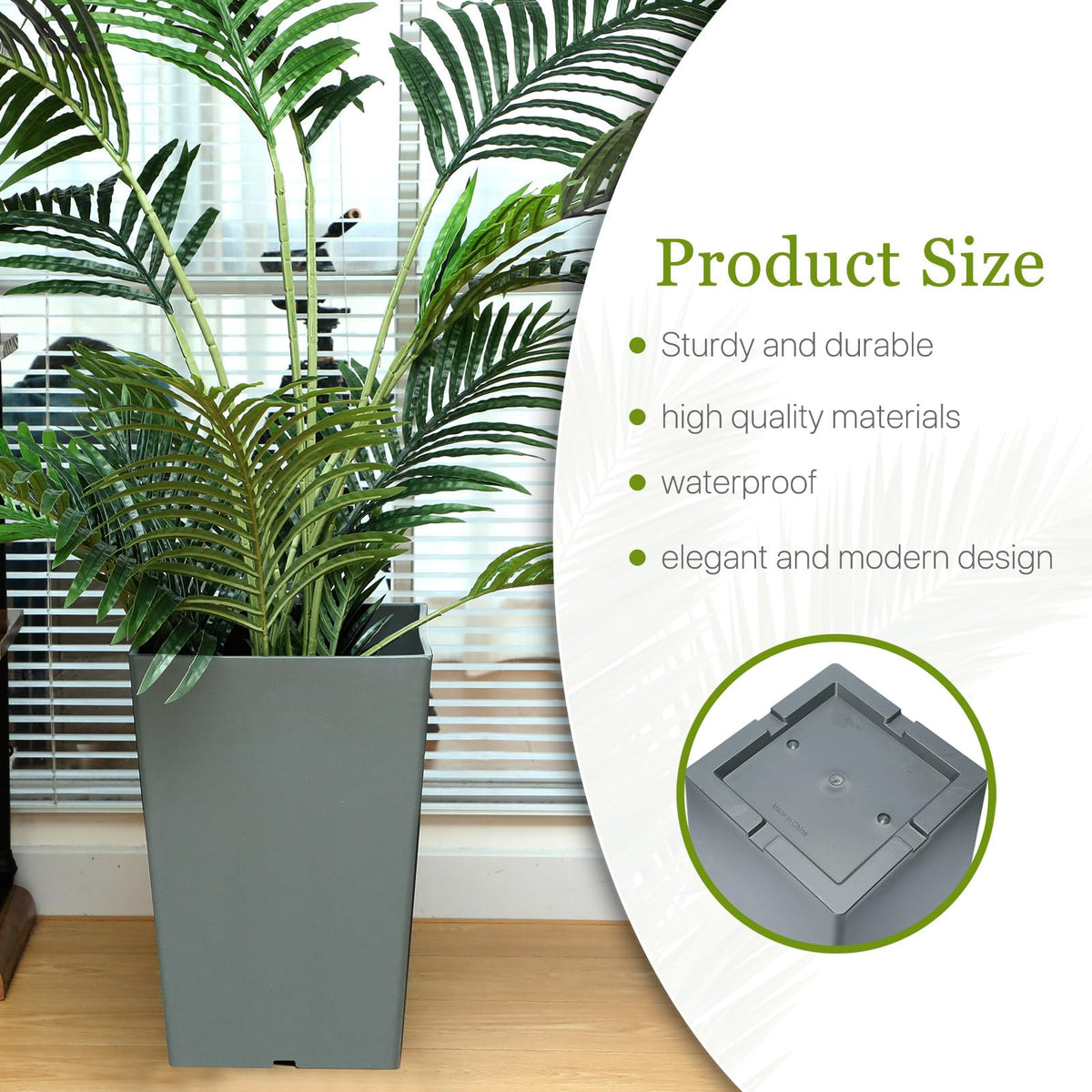 Briwooody Set of 2 15.75 Inch Large Taper Planters Outdoor Indoor Tall Resin Flower Pots with Drainage Holes Modern for Front Door Patio Backyard Plants(Gray)