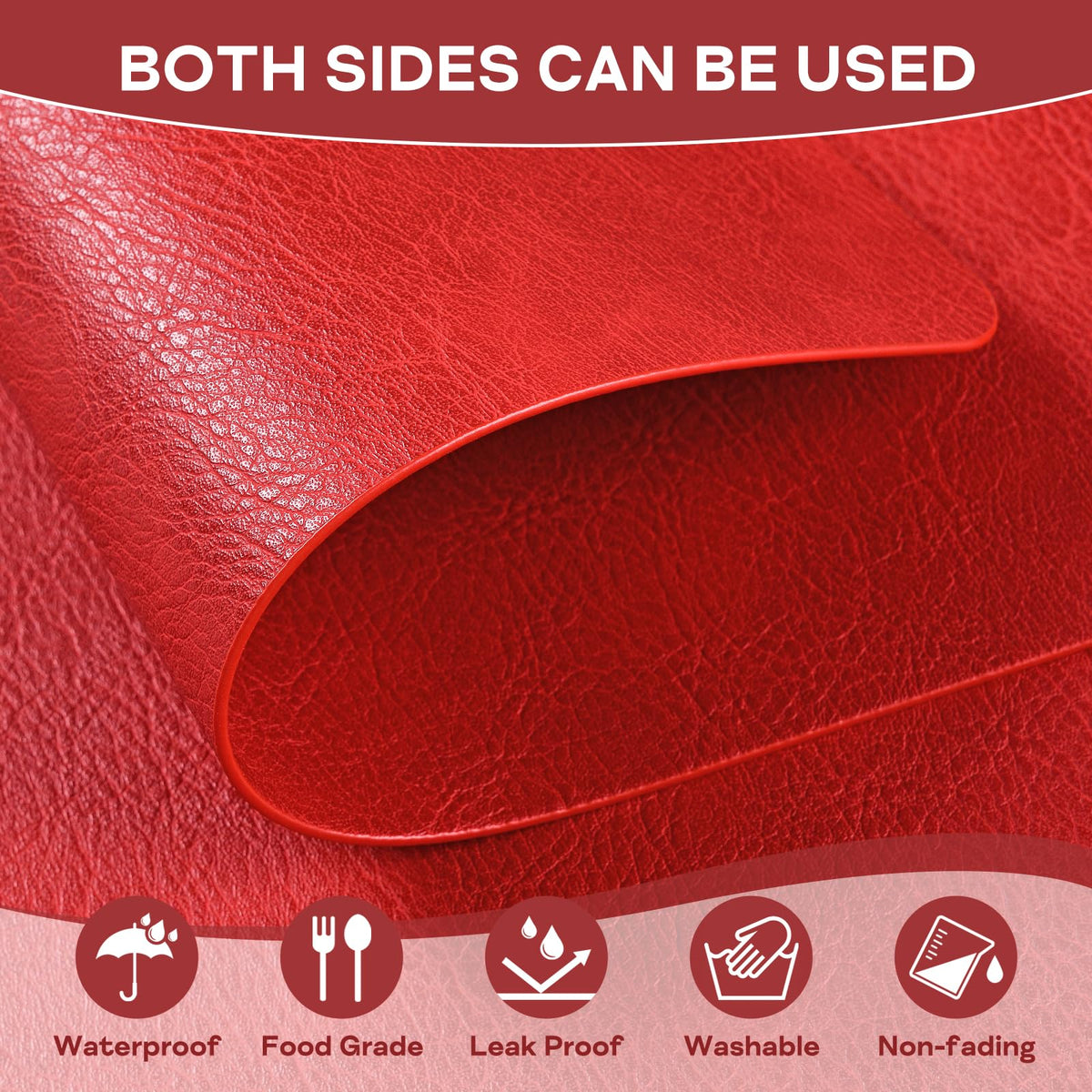 APLKER Faux Leather Placemats Set of 6, Washable Place Mats, Vinyl Placemats Wipeable Waterproof Oil-Proof Heat Resistant PU Table Mats for Dining, Kitchen, Hotel(Red)
