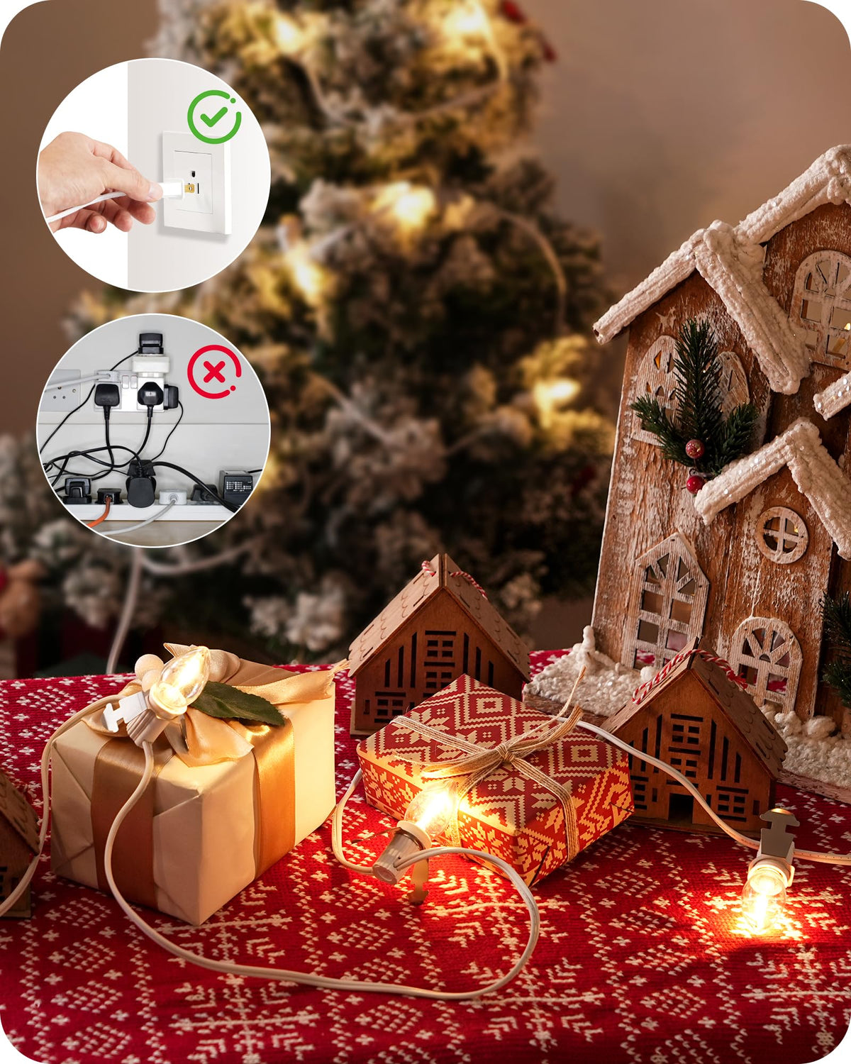 GOEBLESON Christmas Village Lights, 10.5FT String Lights with 5 C7 LED Bulbs, Warm White, Model W07VL05