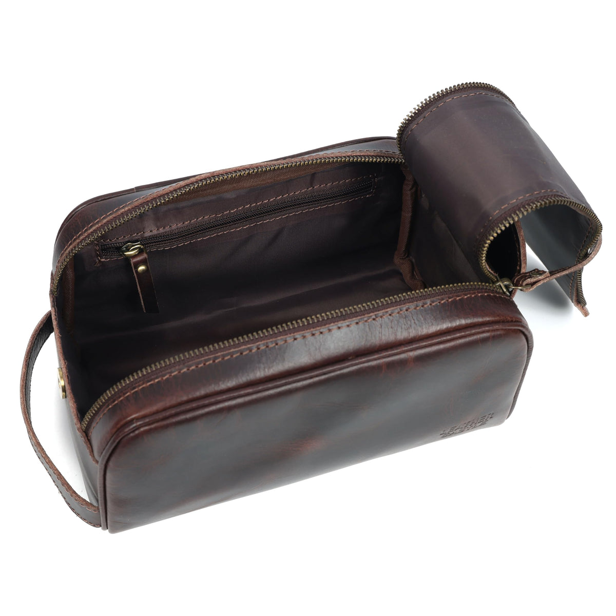 leather castle Toiletry Bag | Leather Dopp Kit for Men & Women – Travel Organizer with Multiple Compartments, Water-Resistant, Durable & Stylish | Grooming Essentials, Shaving & Makeup Pouch (Brown)