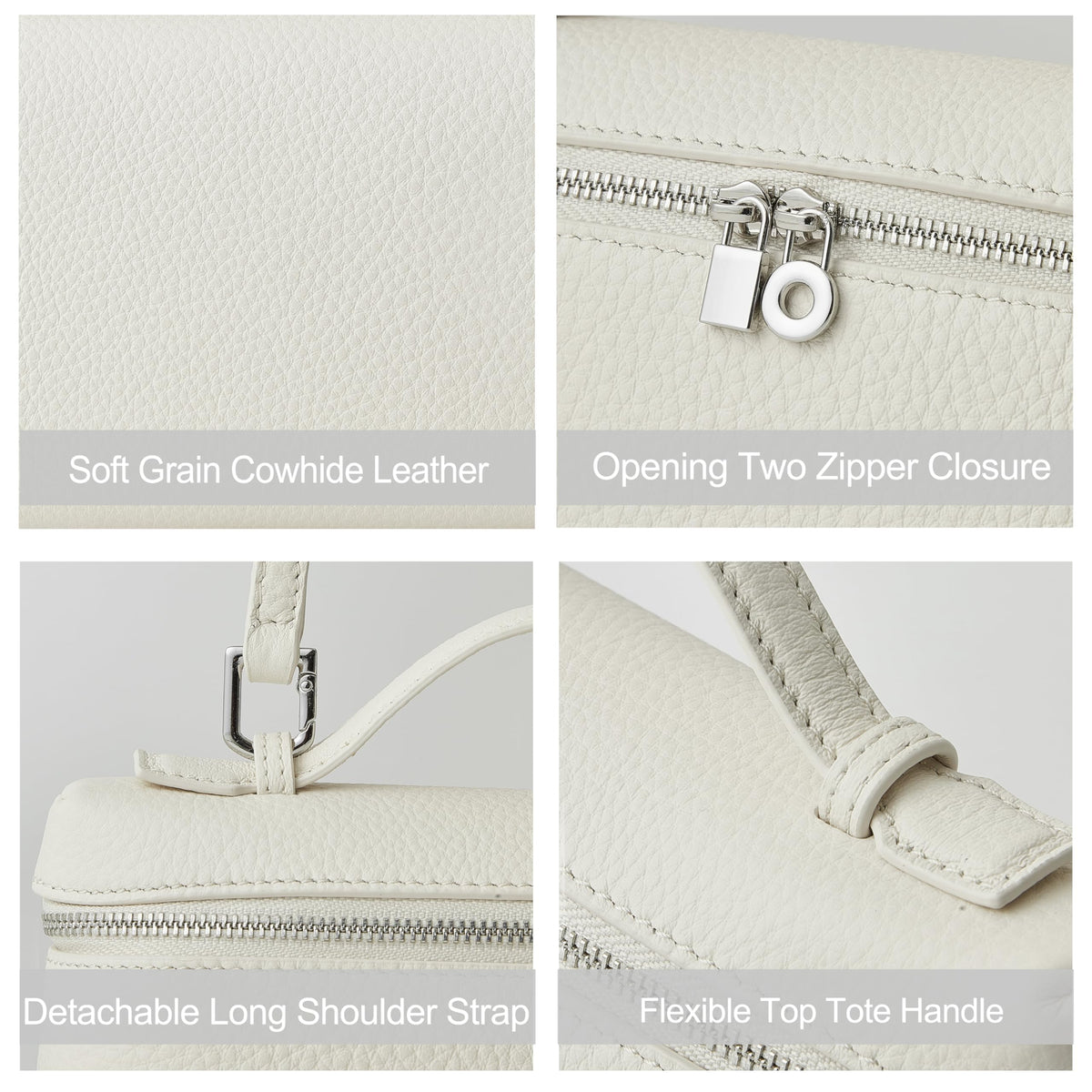 DORIS&JACKY Small Leather Crossbody Bag for Women, Designer Mini Top Handle Clutch Phone Bag with Adjustable Shoulder Strap (White)