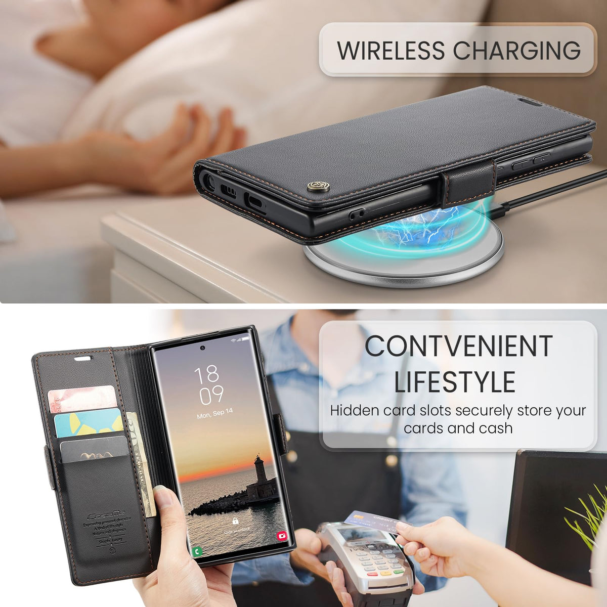 SINIANL Samsung Galaxy S24 Ultra Wallet Case with RFID Blocking, Samsung S24 Ultra Case Wallet for Women Men Card Holder Magnetic Clasp Kickstand Leather Book Folio Case for Galaxy S24 Ultra Black