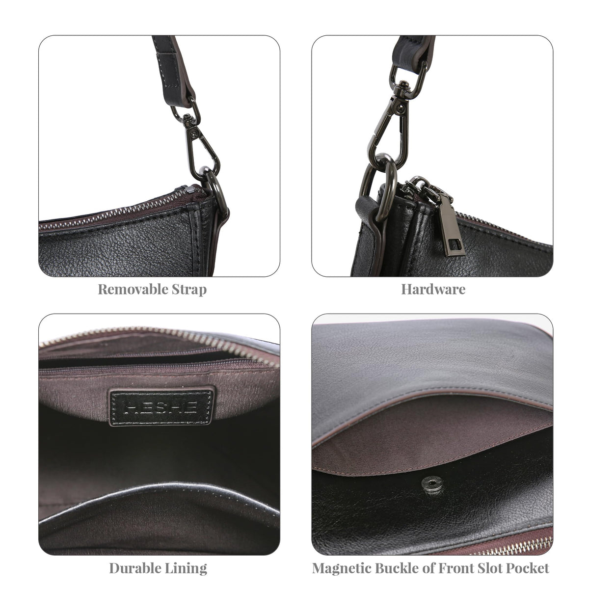 HESHE Genuine Leather Crossbody Purses for Women Shoulder Bags Hobo Purse Casual Ladies Handbags Designer Satchel Bags Cross Body Bag(Black)