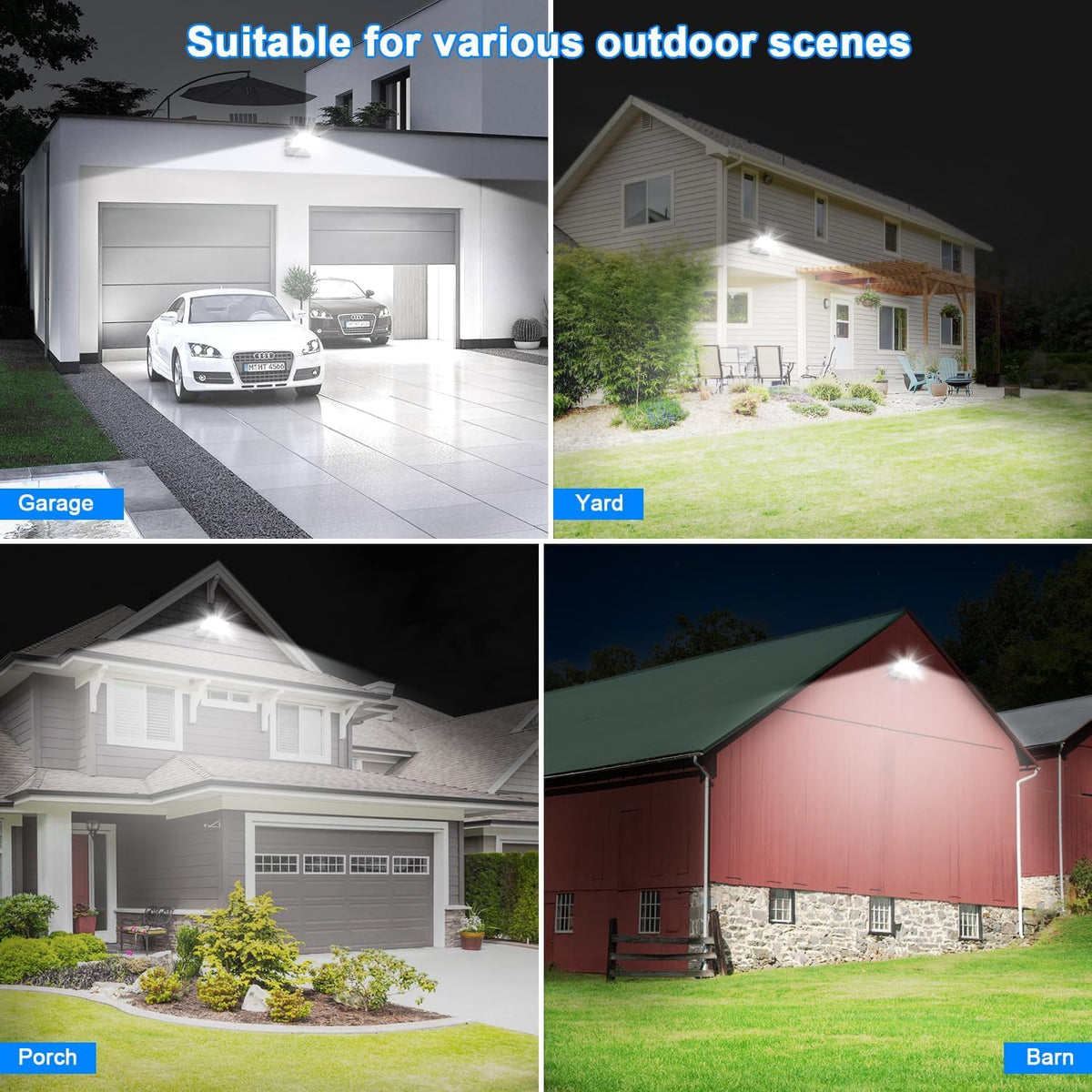 ledmo 150W LED 360° Rotatable Flood Lights, Outdoor Adjustable Head Exterior Lighting Fixture, 5000K Waterporof Commercial Security Wall Pack for Yard, Garage, Barn, House, 4 Pack