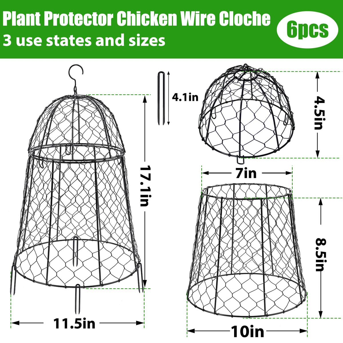 Phoncoo 6 Pack Garden Cloches for Plants, Sturdy Plant Protectors from Animals, Chicken Wire Cage for Garden Cages to Keep Bunnies Chicken Squirrels Birds Animals Out