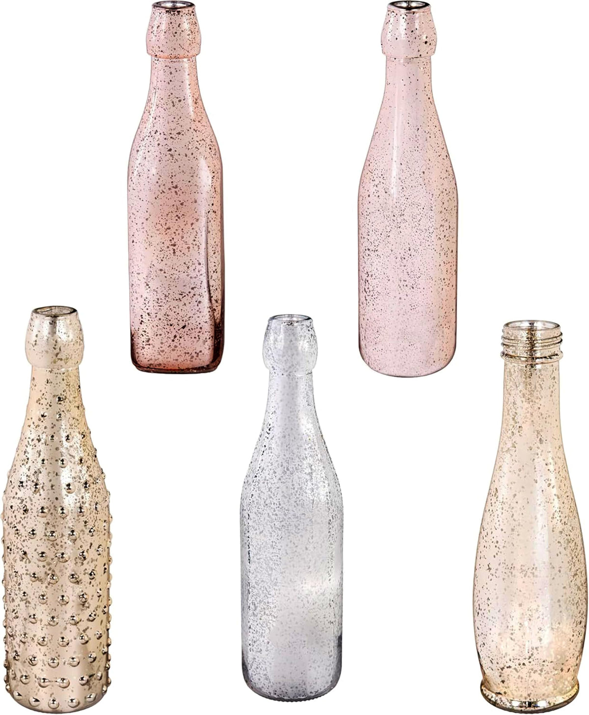 Evergreen Garden Glass Bottles for Bottle Tree, Wine Bottles for Decorativation Indoor Outdoor Wedding Christmas Party Decor (Mercury Glass, Set of 5)