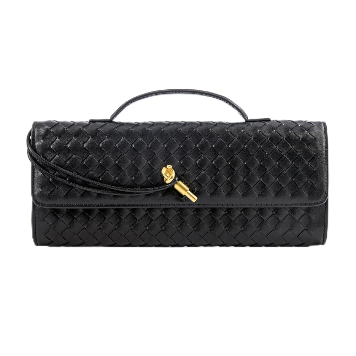 HDDNB Woven Clutch Purses for Women Leather Evening Bag Adjustable Crossbody Shoulder Handbag, Black