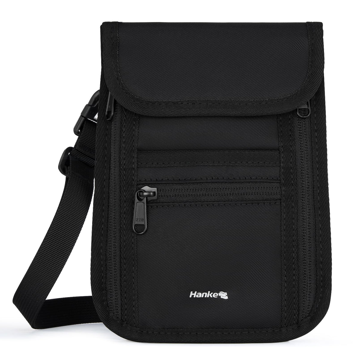 Hanke Passport Holder, Travel Wallet for Womens and Men, Neck Wallet Hidden Passport Pouch for Travel Adjustable Lightweight Thin with 6 compartments (Black)