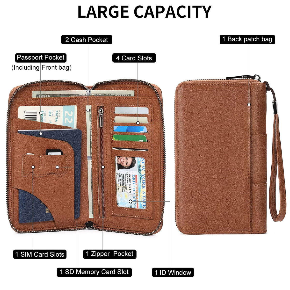 LEEXTON RFID Blocking with Zipper Travel Passport Wallet,Travel Document Organizer for Men and Women Family Holder with Wrist Strap