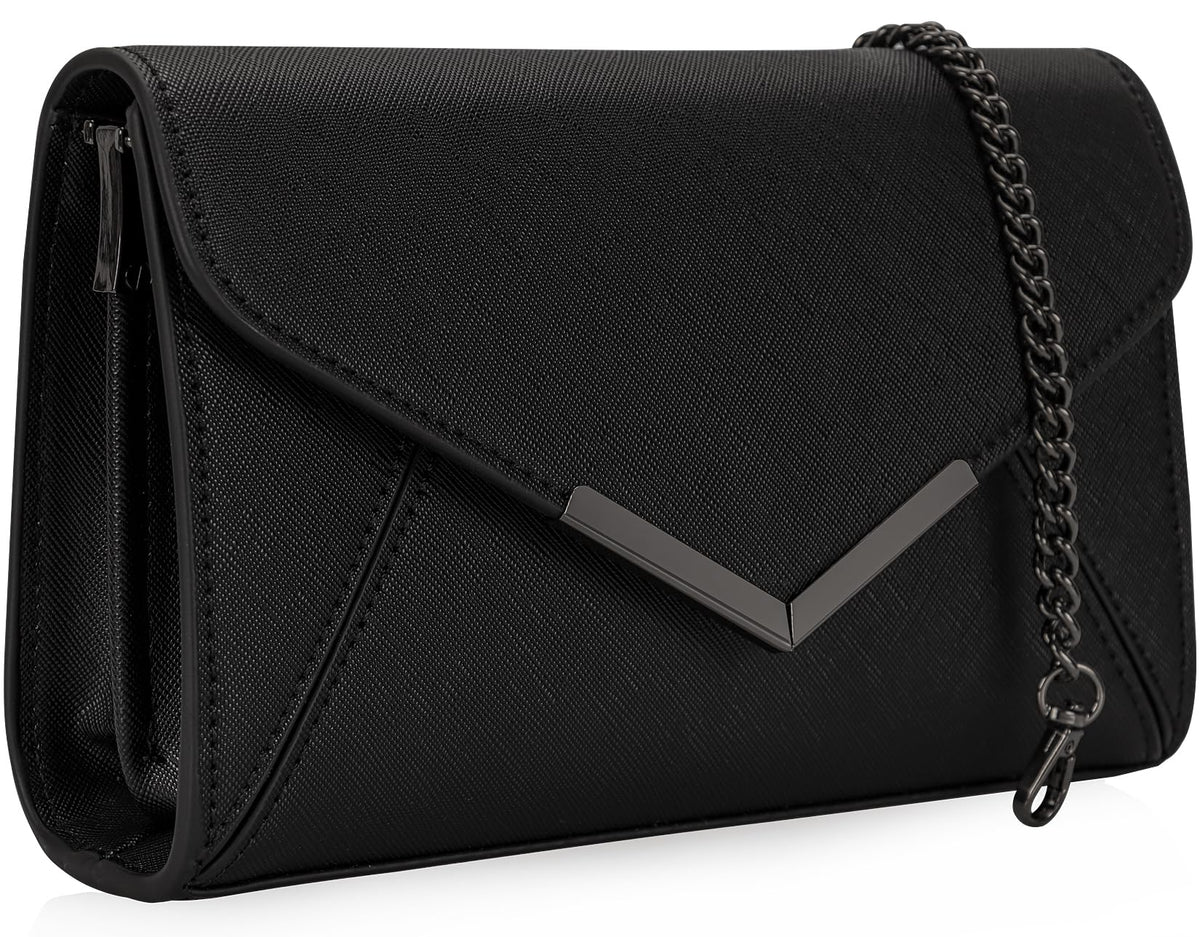 DEXMAY Women Envelope Clutch Faux Saffiano Leather Evening Handbag Foldover Clutch Bag Formal Dressy Purse Black