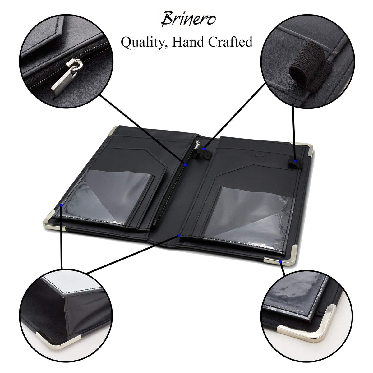 Brinero Premium Server Book, Newly Improved Bulk Pockets Stronger Magnets, 2 Pen Holders, Zipper Pocket, Firm Writing Surface
