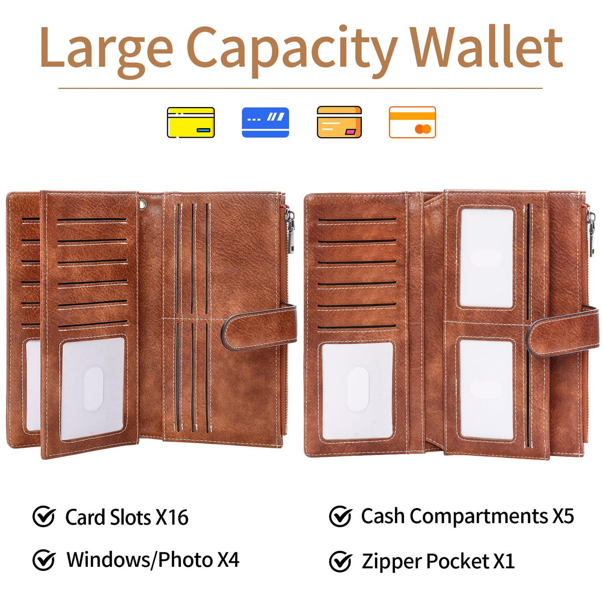 XINNSTAR Womens Wallet RFID Blocking Large Capacity Credit Card Holder Long Purses for Women with Wristlet Pocket ID Window