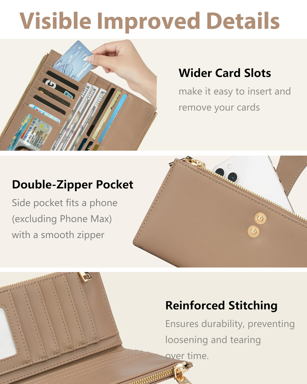 Sunpour Women’s Wallet,Thin RFID Blocking Leather Wallet for Women Credit Card Holder Travel Wallet with Zipper Pocket (Camel)