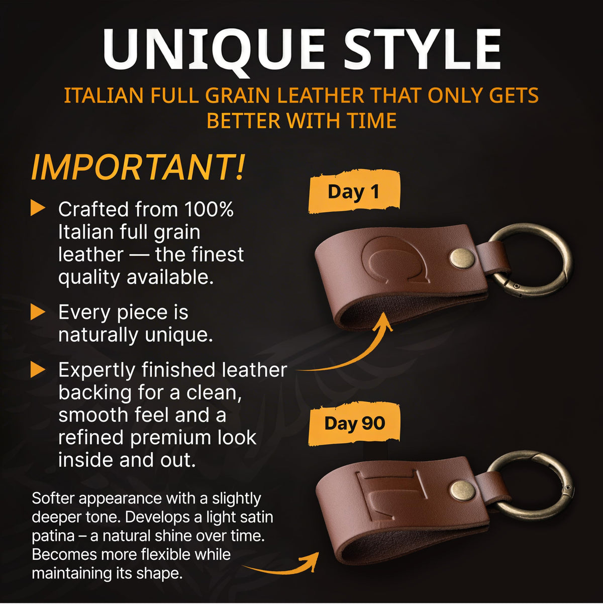 MAGOR Full Grain Leather Initial Keychain for Men Women, Personalized Alphabet Keychain, Brown Leather Gift for Him Her Dad (Brown B)