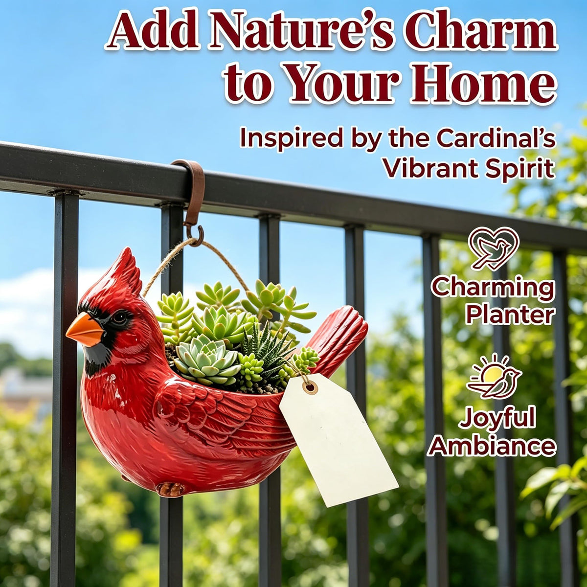Resin Cardinal Bird Succulent Planter 7.8in with Drainage Hole Blue Shaped Flower Pot for Indoor Outdoor Garden Decor