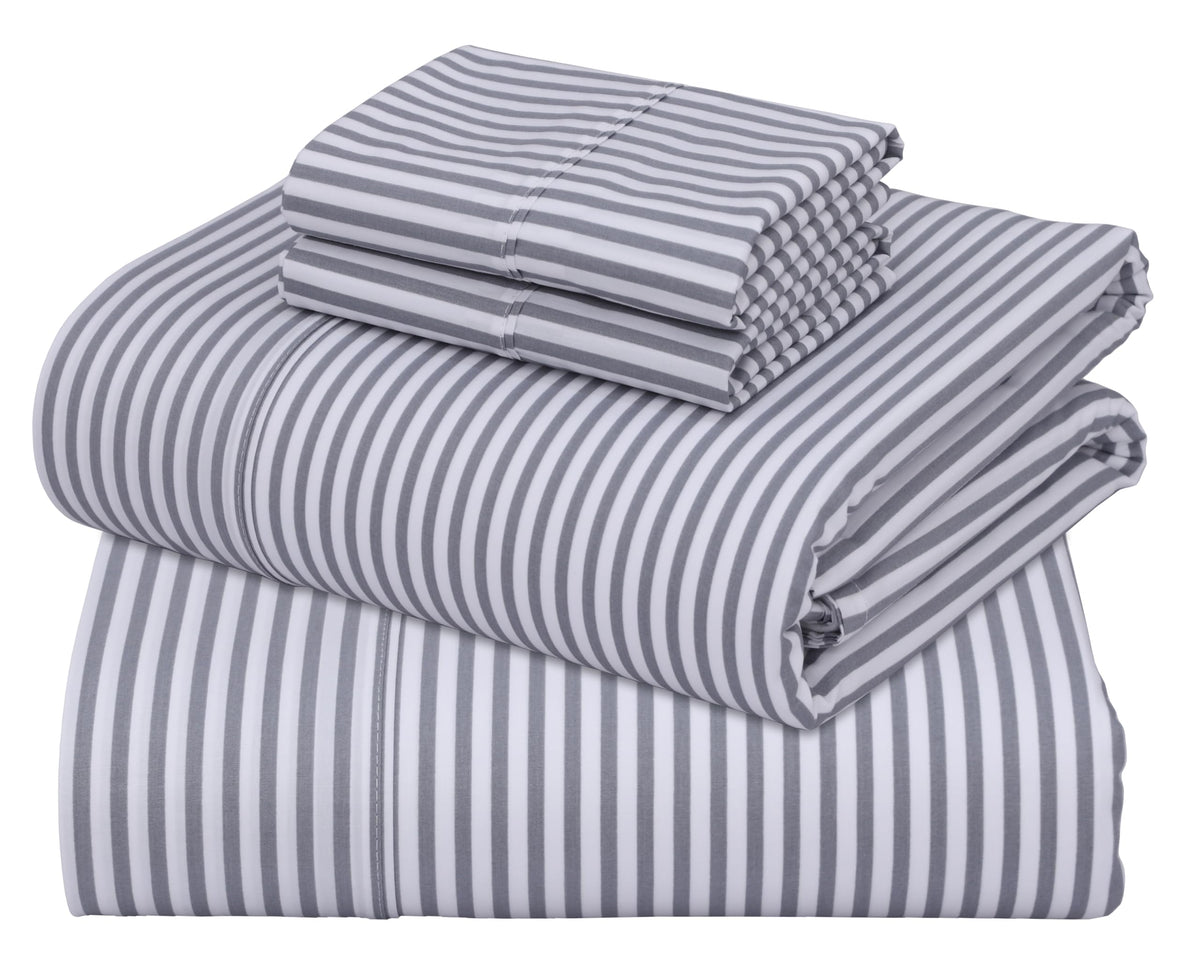 ZOYER 100% Cotton Sheets – Full Size Percale Bedding, Cooling & Breathable, Durable with a Crisp, Soft & Comfortable Feel, 16" Deep Pocket, 4-Piece Set, Grey Stripe