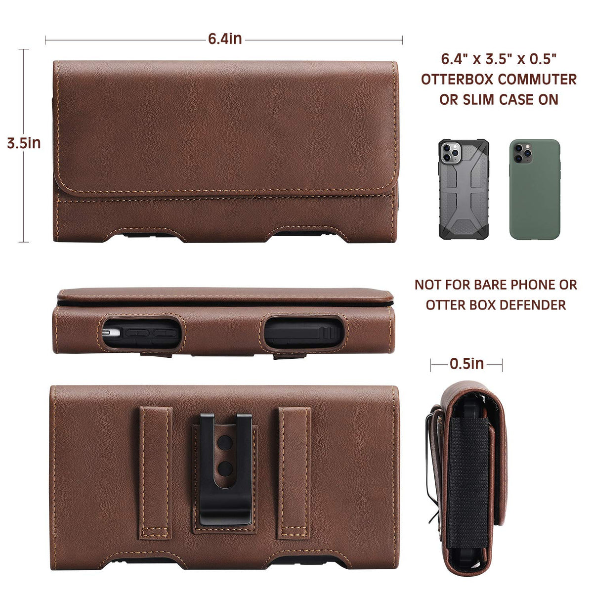 BECPLT for iPhone 17 Pro Max 16/15/14/13/12/11 Plus Holster Case Belt Clip Case Leather Holster Pouch with Card Holder for Galaxy S25+ S24/S23/S22/S21 Plus Brown