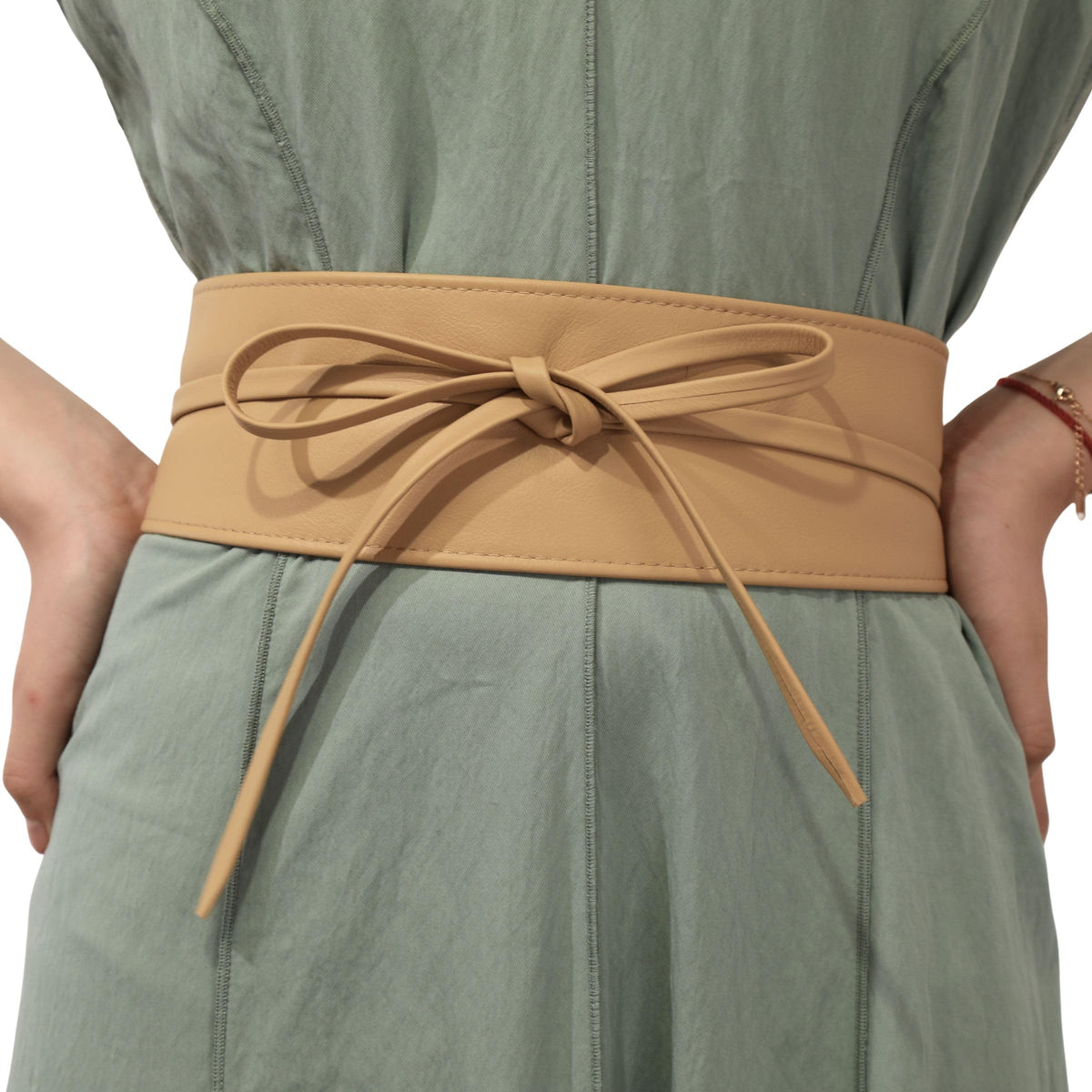 FASHIONGEN - Woman Italian leather Obi belt, CASSIANE - Beige, 3XL