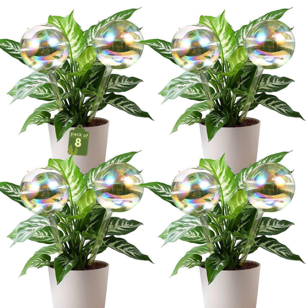 VZZNN 8 Pack Rainbow Glass Plant Watering Globes - Self Watering Planter Insert, Plant Watering Devices for Water Plants While Away, Indoor Outdoor Automatic Slow-Release Watering Bulbs