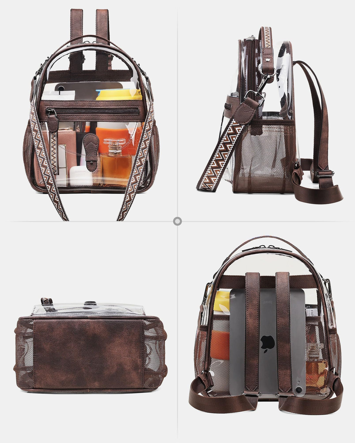 FADEON Clear Small Backpack Purse for Women, Designer Transparent Shoulder Handbag, PVC Mini Clear Bag for Stadium Approved