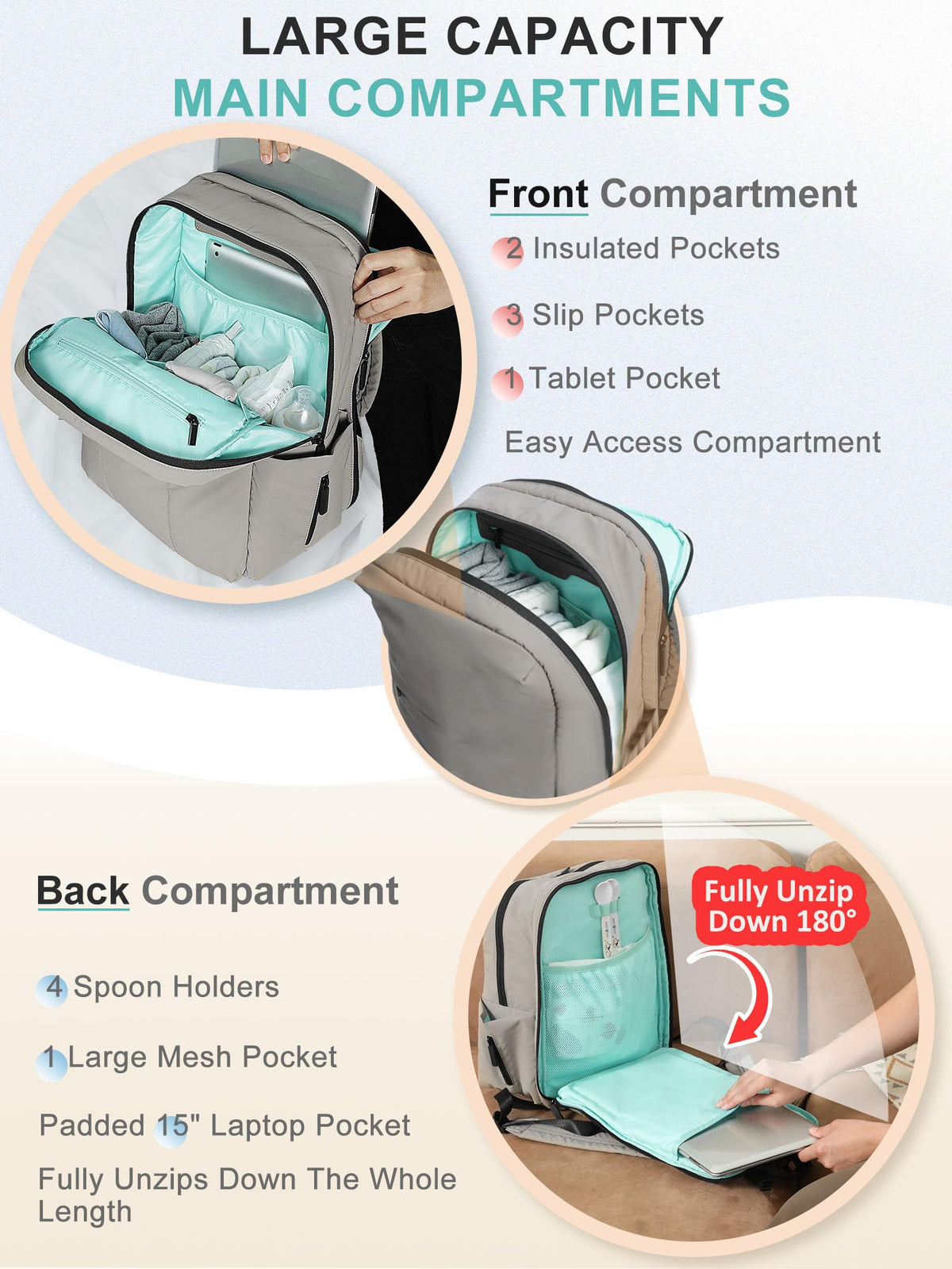 MOMINSIDE Diaper Bag Backpack - Large Puffer Diaper Bag - Neoprene Diaper Bag Quilted Baby Bag, Large Changing Pad, 15 Pockets, Lightweight, Grey