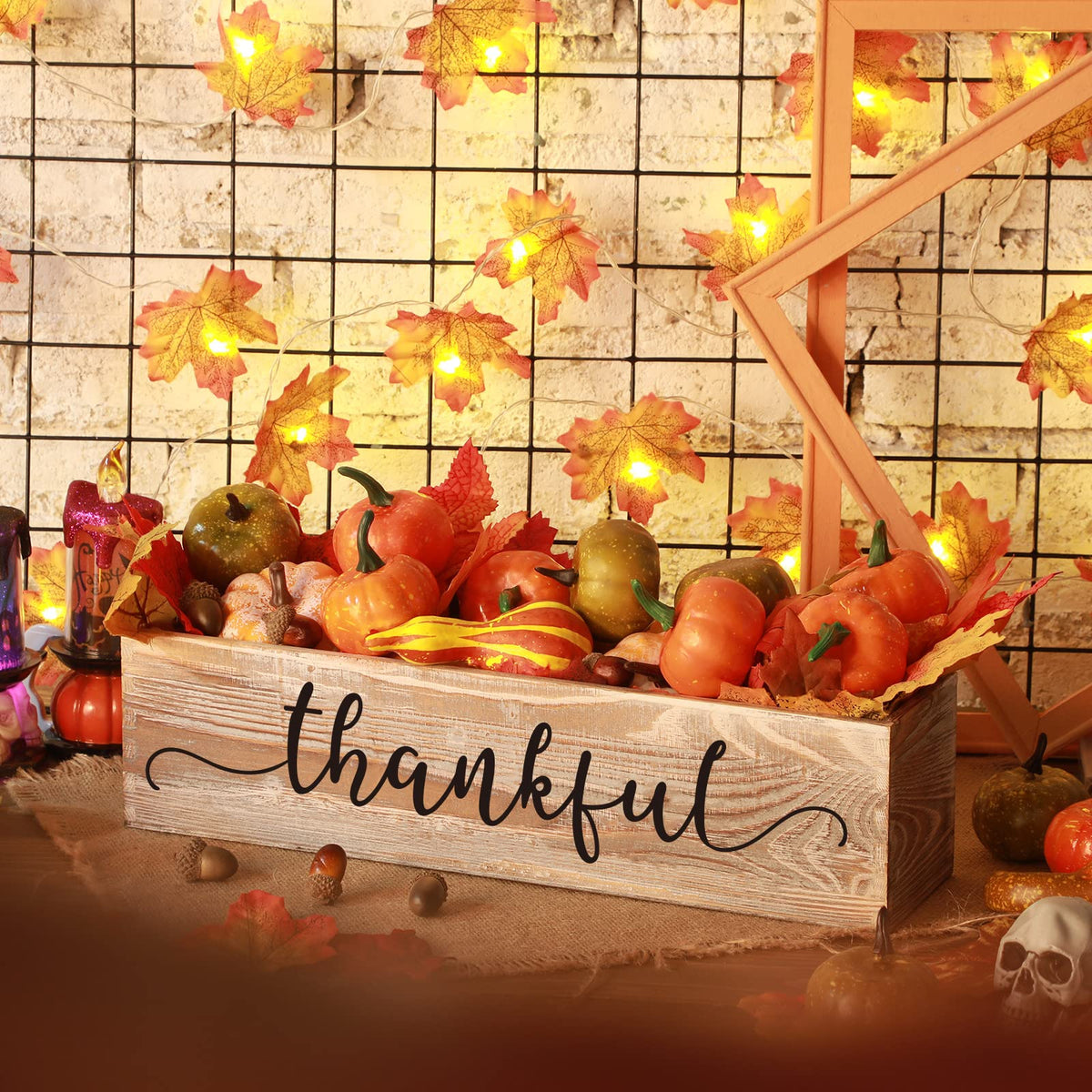 Patelai 1 Pcs 15.7inch Centerpiece Table Decorations Wood Planter Rectangular Planter Decorative Window Planters Rustic Wooden Box Floral Natural Centerpieces for Wedding Decor(Thankful Style)