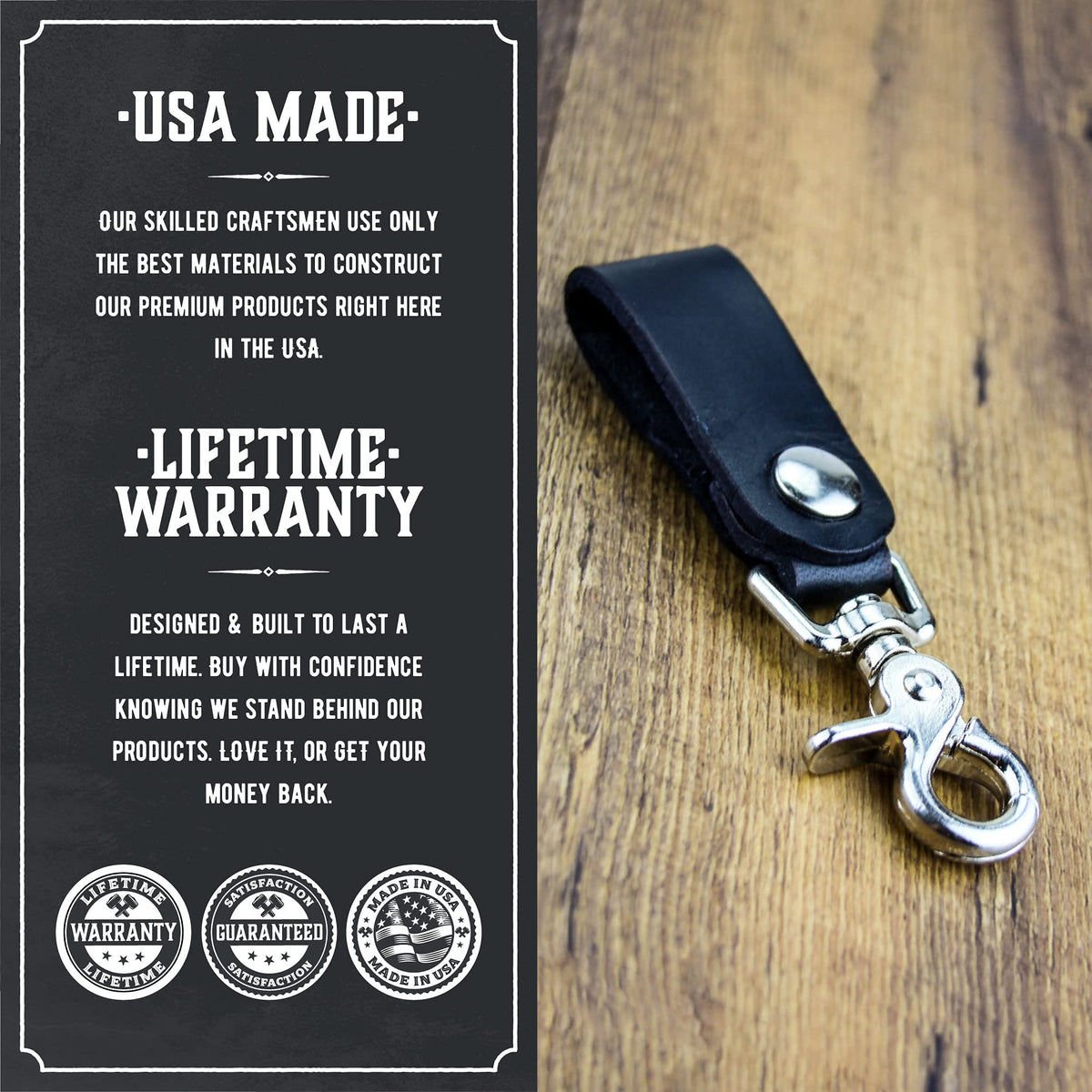 Main Street Forge | Full Grain Leather Keychain for Men | Made in USA | Hand Made | Luxury Valet Key Chain | Quick Detach | Men's Key Ring Organizer