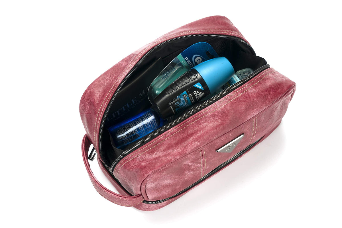 LVLY Toiletry Travel Bag for Men - Large Leather Dopp Kit - Mens Toiletries Bathroom Organizer (Red)
