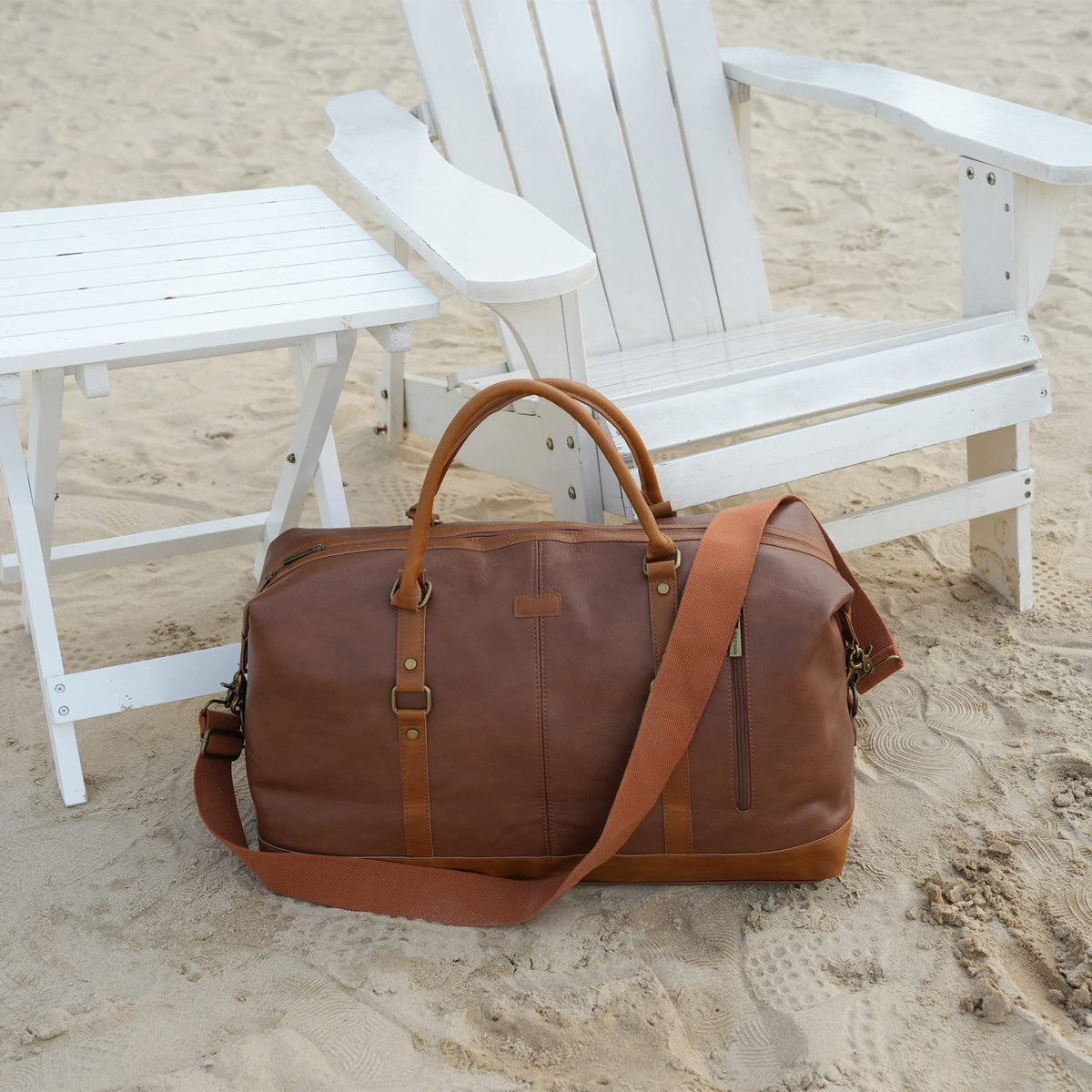 BAOSHA Vegan Leather Travel Duffel Tote Bag Overnight Weekender Bag Oversized for Men and Women HB-14 (Brown)